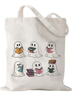 〽️Women's Beige Ghost Book Grocery Travel Gym Weekender Vacation Work Gift Bags